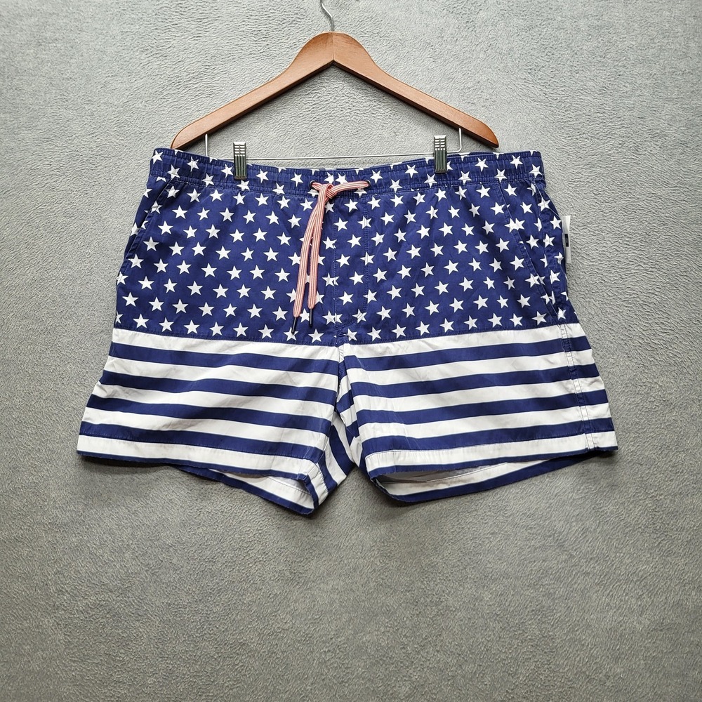 GAP Men Swimwear XL Blue Swim Trunks Striped American Flag Drawstring NWT